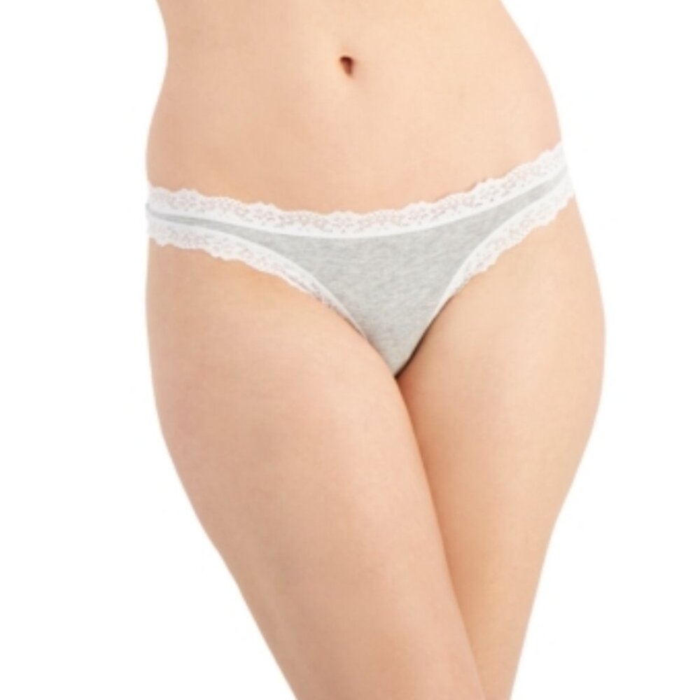 Jenni Women's Lace-Trim Thong, Heather Grey
